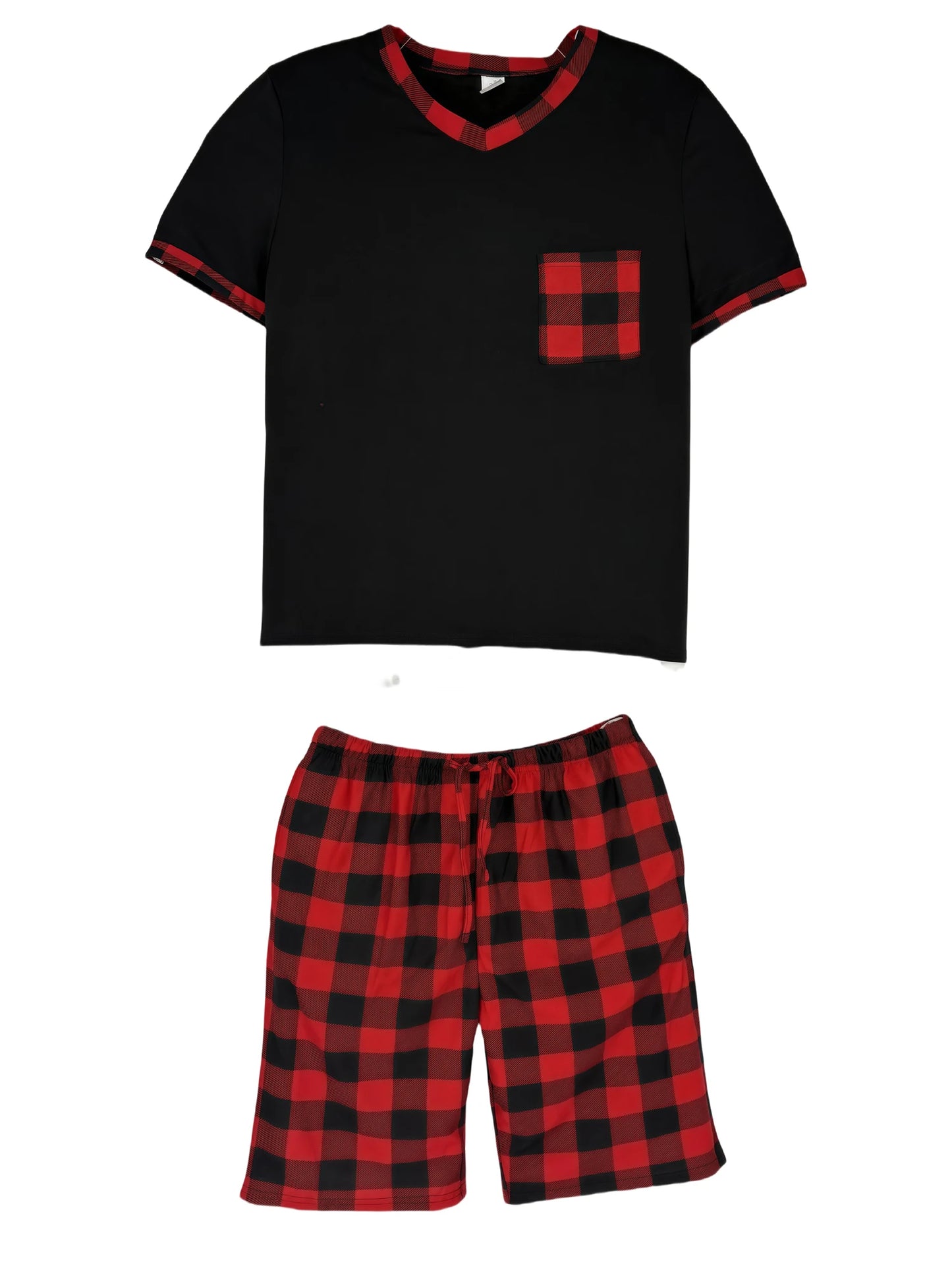 Mens Pajama Sets Short Sleeve Plaid Pajamas for Men Pjs Set Soft Lounge Sleepwear Pj Pants with Pockets Drawstring Shorts Shirts